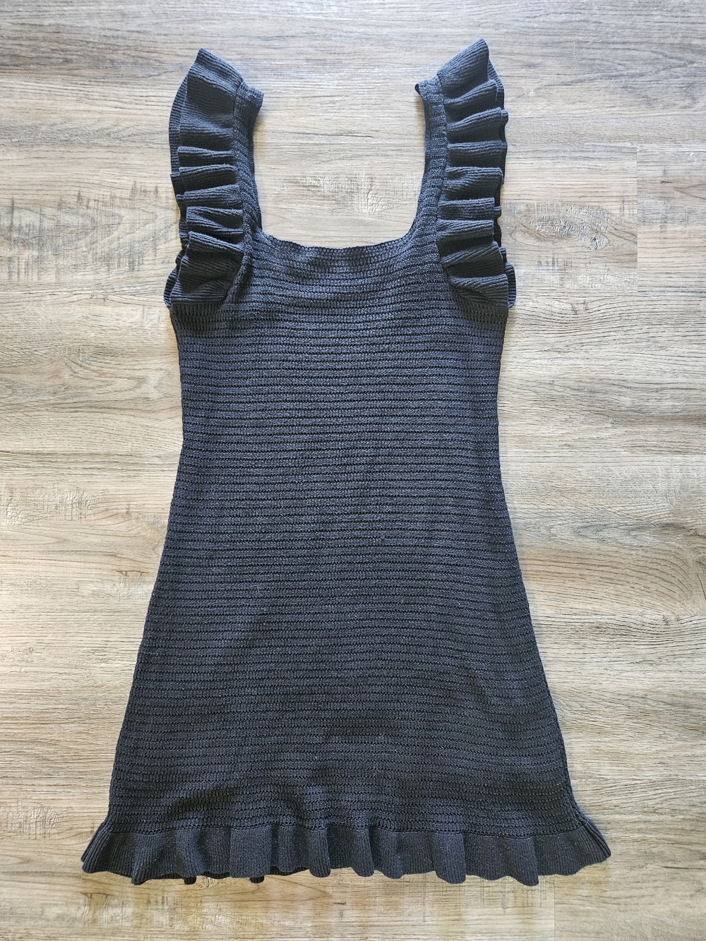 Anthropologie Black Knit Ruffled Mini Dress